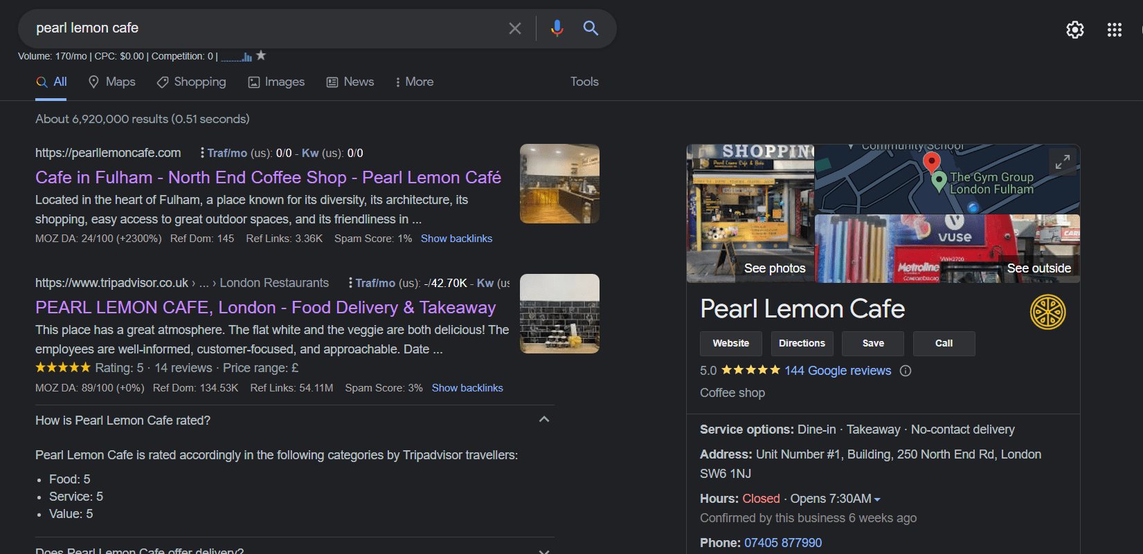 pearl lemon cafe search