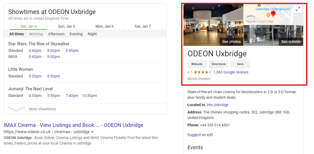 Google Search Resutl For Odeon Uxibridge